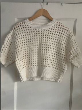 Papermoon Cream Open-Weave Short Sleeve Sweater